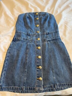 English Factory Dark Denim Strapless Mini Dress - Blue Jean